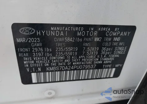 2023 Hyundai Santa Fe Plug-In Hybrid Limited z USA, uszkodzony, nr VIN KM8S7DA24PU079537